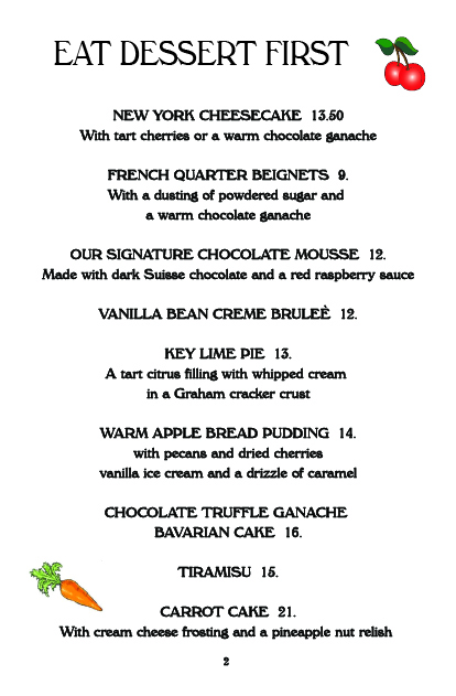 Dessert menu titled "Eat Dessert First