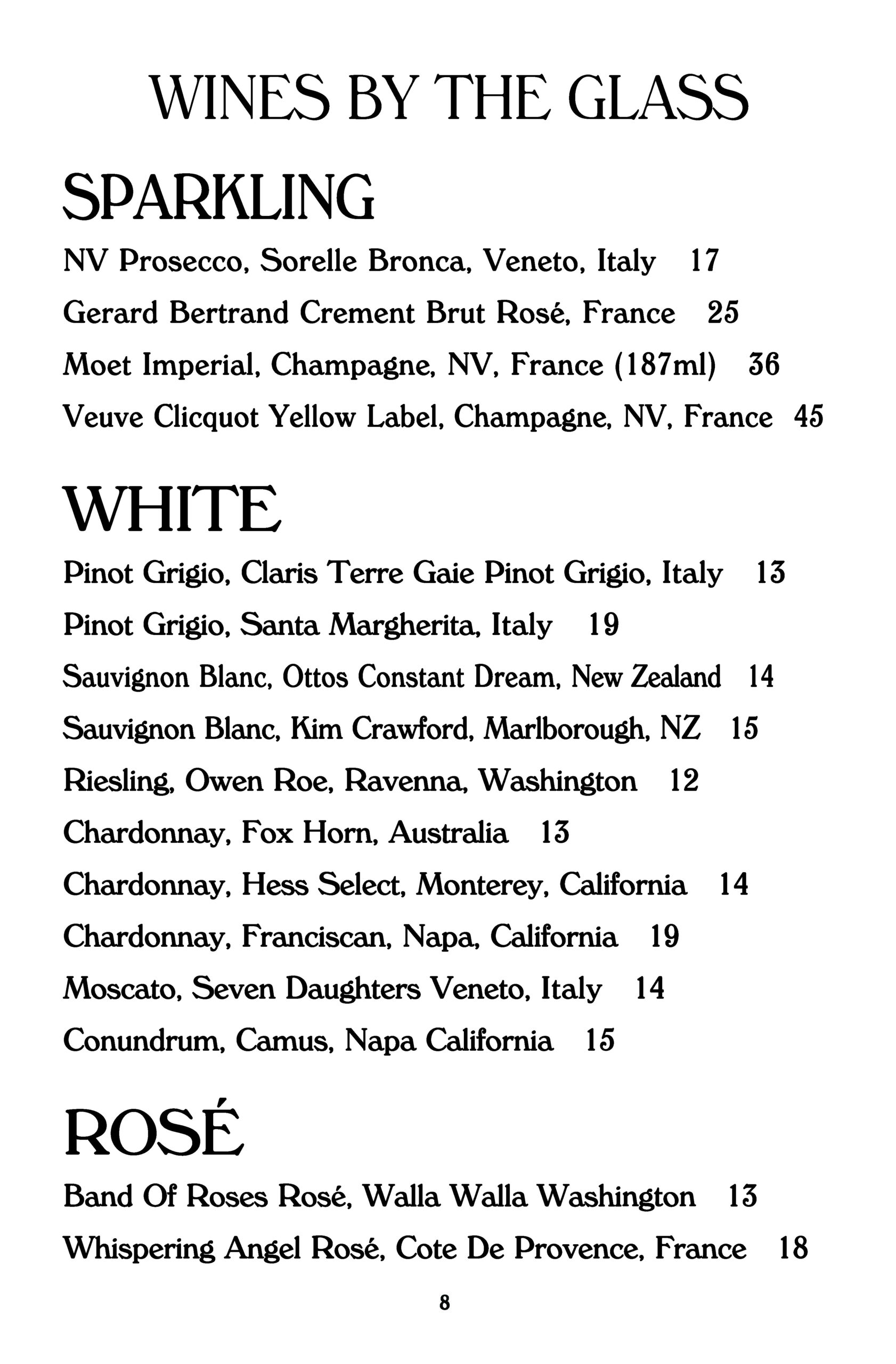 Page Eight Wine List